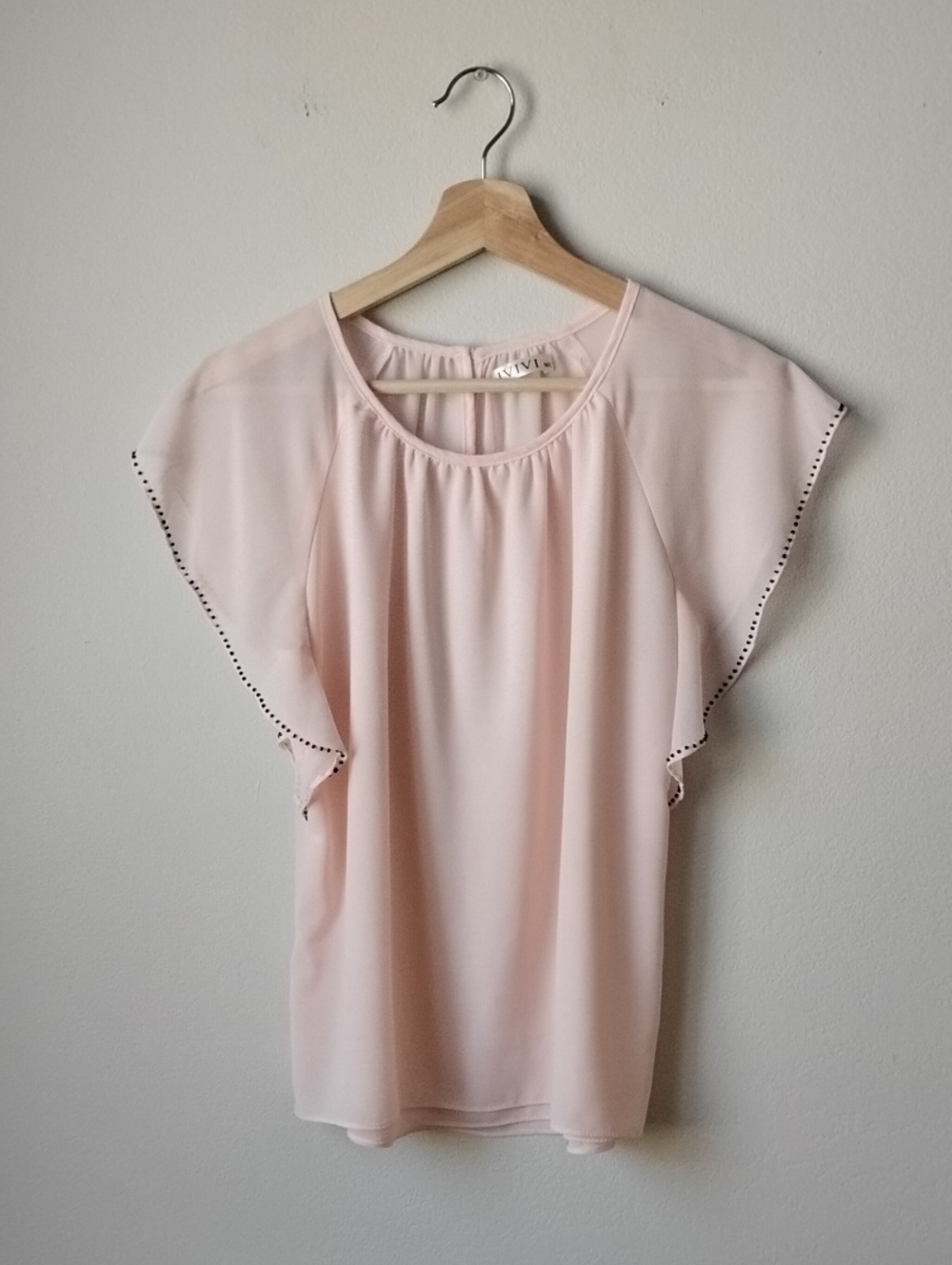 🍁🍂 Ivivi Light Pink Semi Sheer Flutter Sleeve Blouse